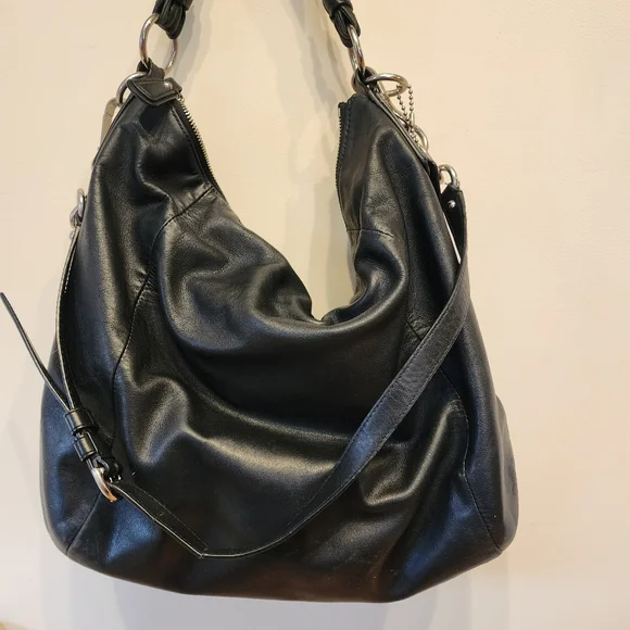 Coach Purse Black Leather Large Kristin Hobo Handbag #14769 Tote Size 17" Slouch - Picture 10 of 13